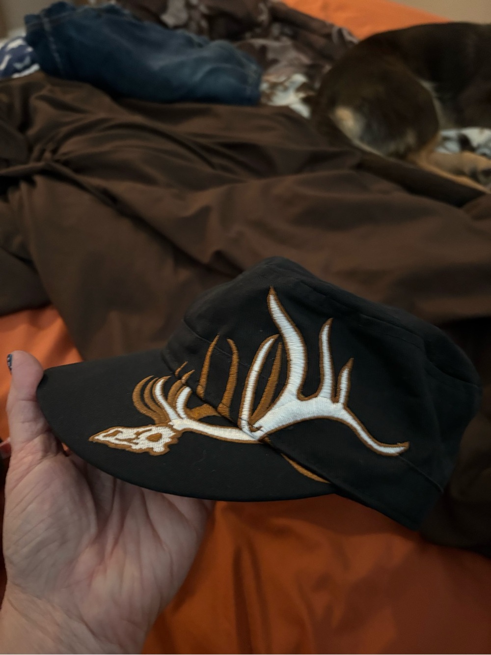 Black women’s Military Cap with Embroidered Antler Design Girls with Guns